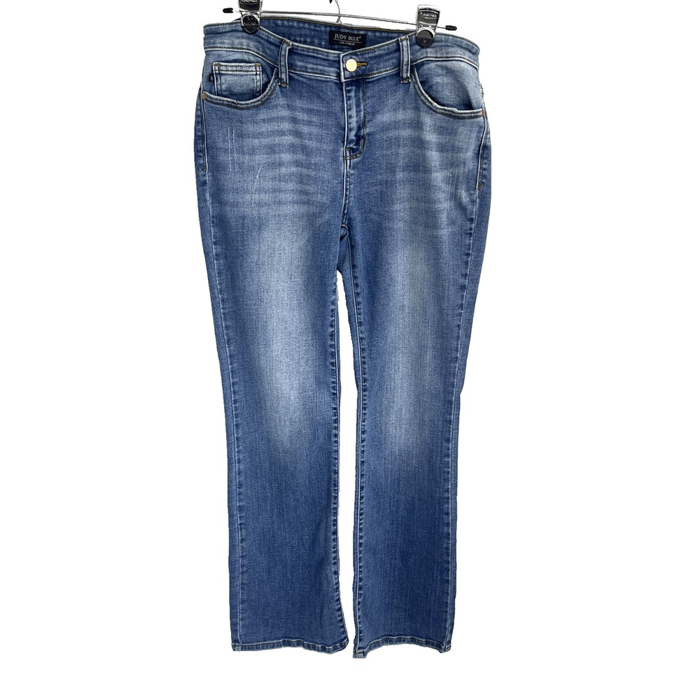 Judy Blue Jeans‎ Womens 31 13 Blue Boot Cut Stretch Denim Medium Wash Distressed